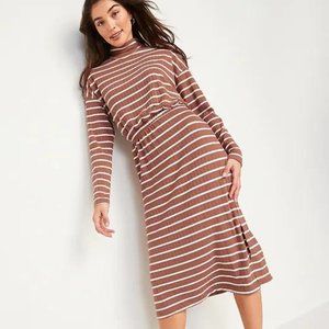 Old Navy Long-Sleeve Waist-Defined Rib-Knit Striped Midi Sweater Dress Women New